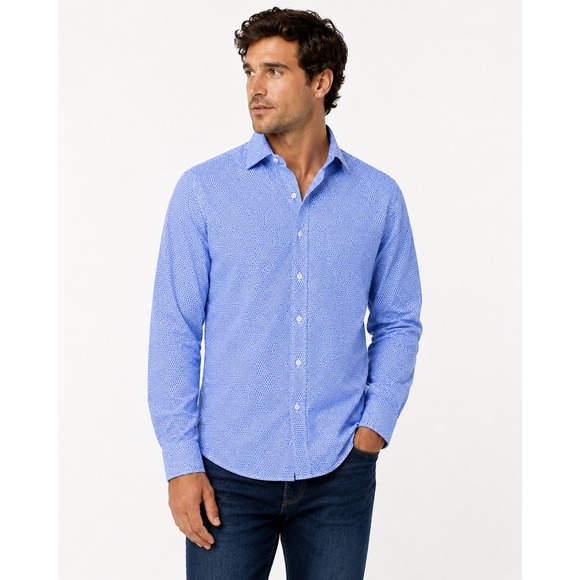 Lucky Brand Other - Lucky Brand Shirt Men's Medium Blue Slim Fit Stretch Botton Up Long Sleeve